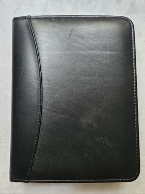 Franklin Quest Bkack Full Grain Leather Zip Around 6 Ring Planner Binder